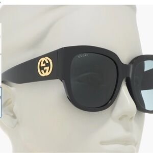 Gucci Sunglasses GG0142SA Black Square Gold G logo plus case and dust pouch